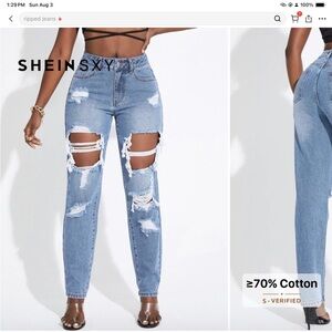 SHEIN Distressed Straight Leg Jeans - Light Blue